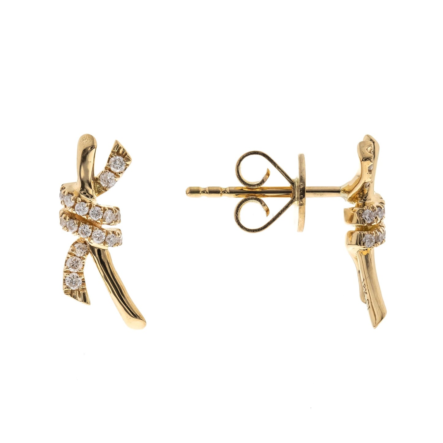 14K YG Diamond Bow Earring Studs