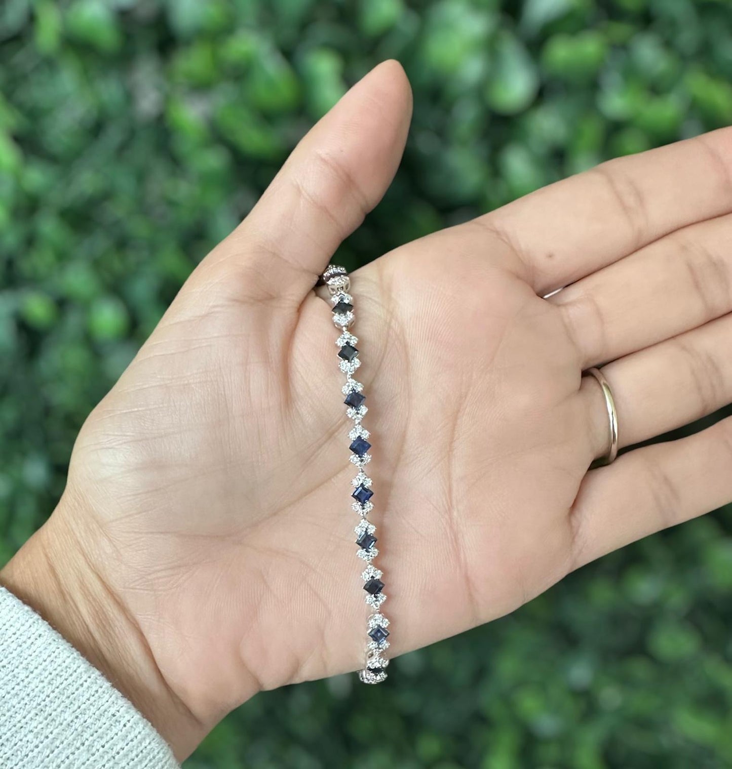 14K WG Blue Sapphire and Diamond Bracelet