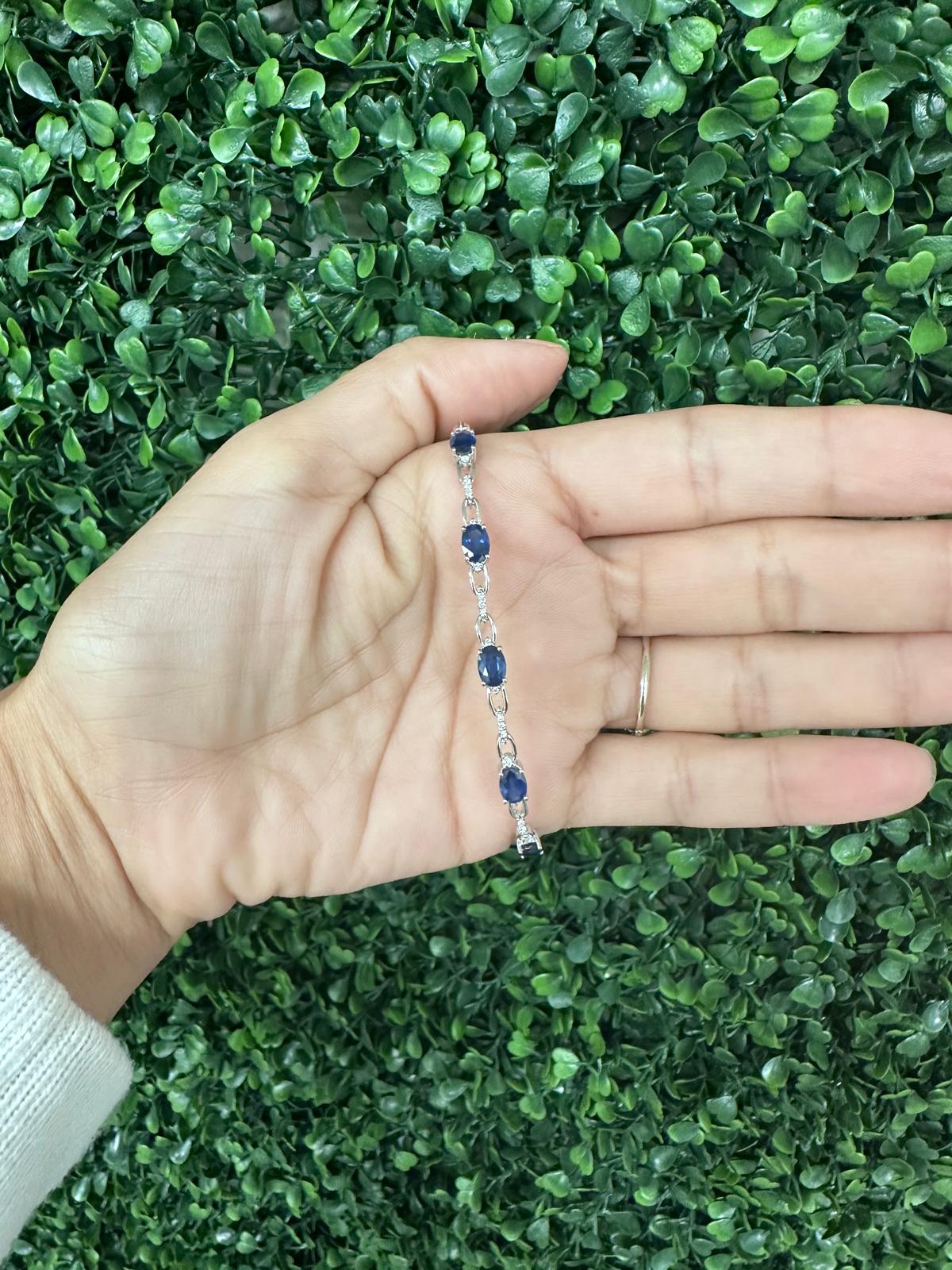 14K WG Blue Sapphire Bracelet with Diamonds