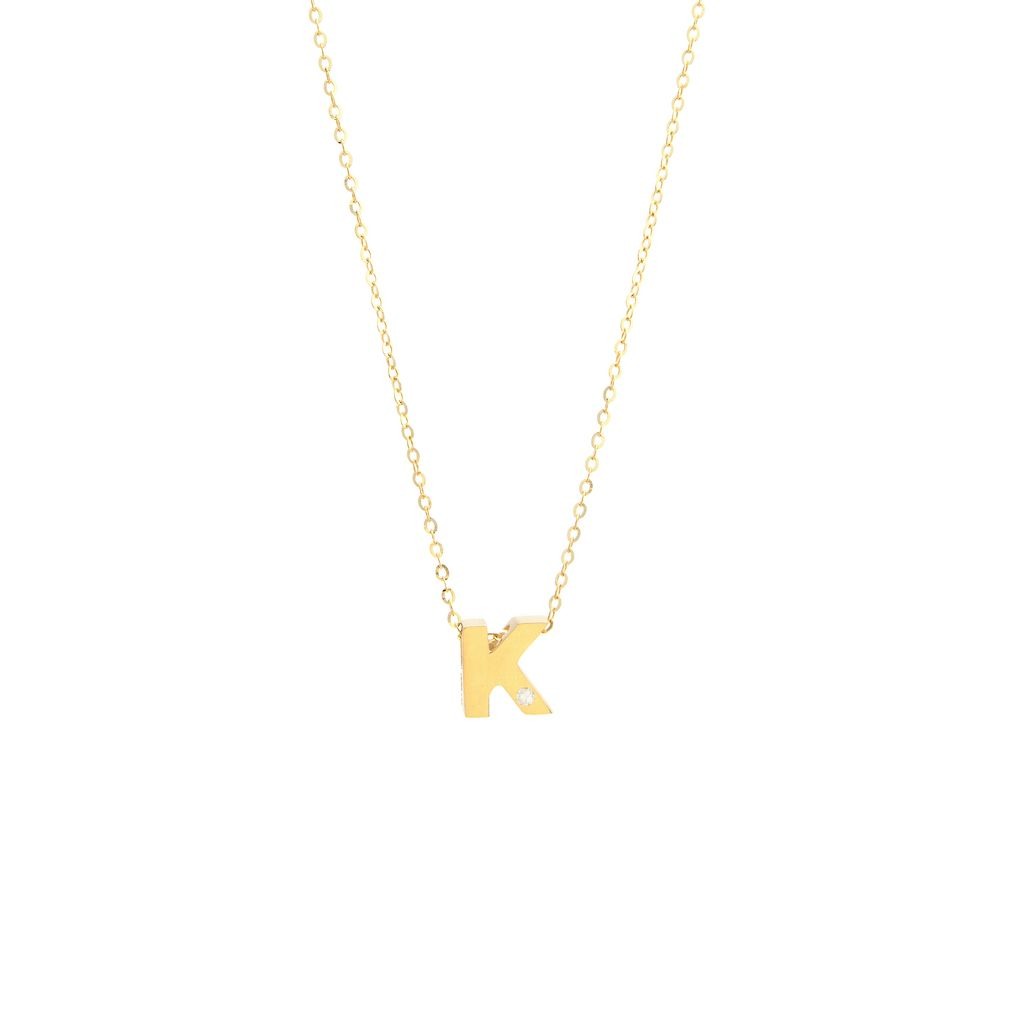 Block Initial "K" with diamond Necklace