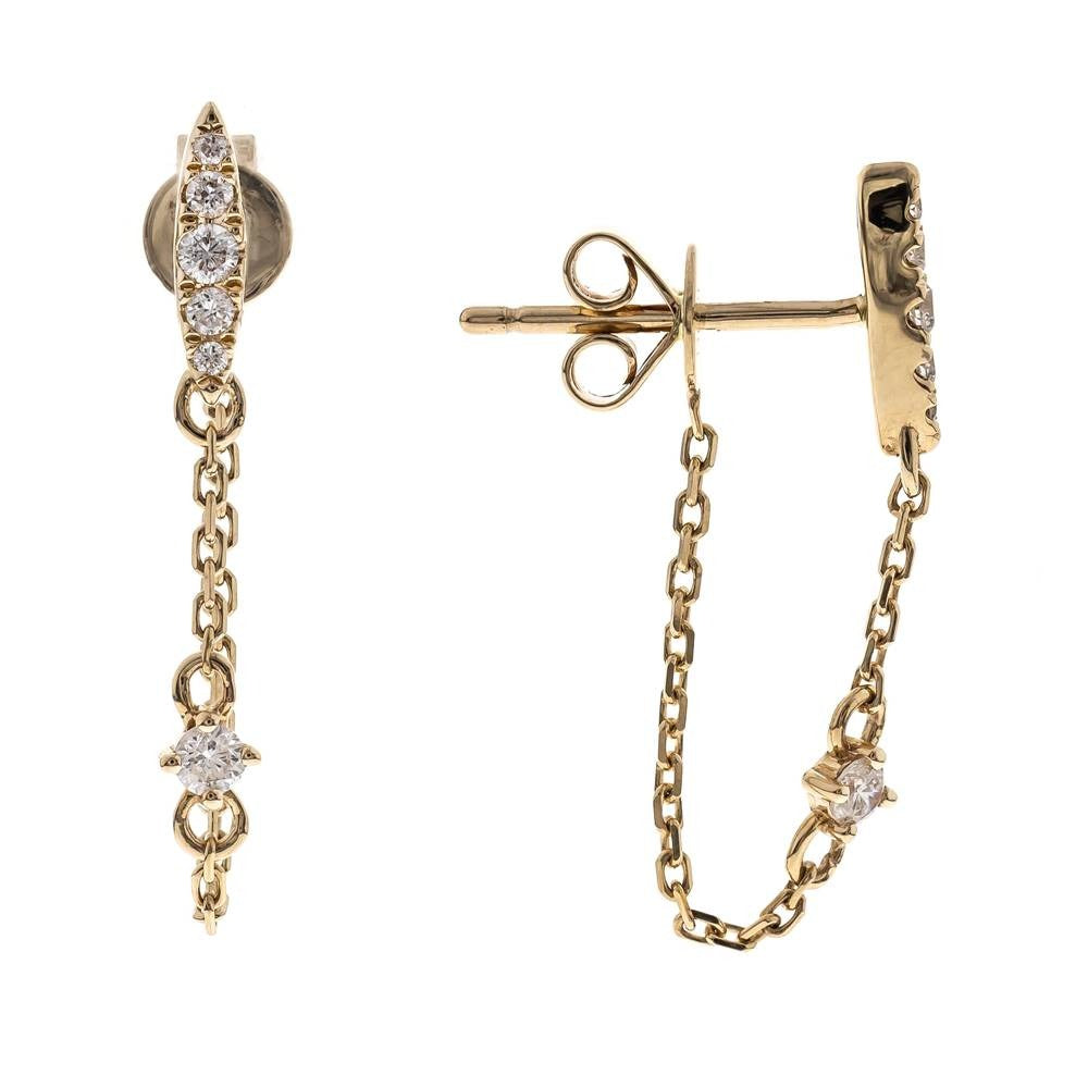 14K YG Diamond Bar and chain earrings