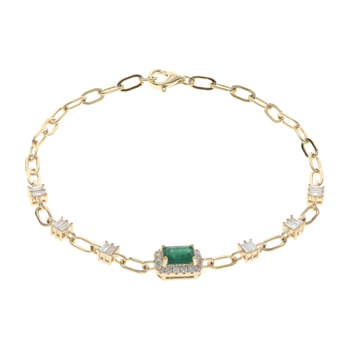 14K Yellow Gold Emerald & Diamond Bracelet