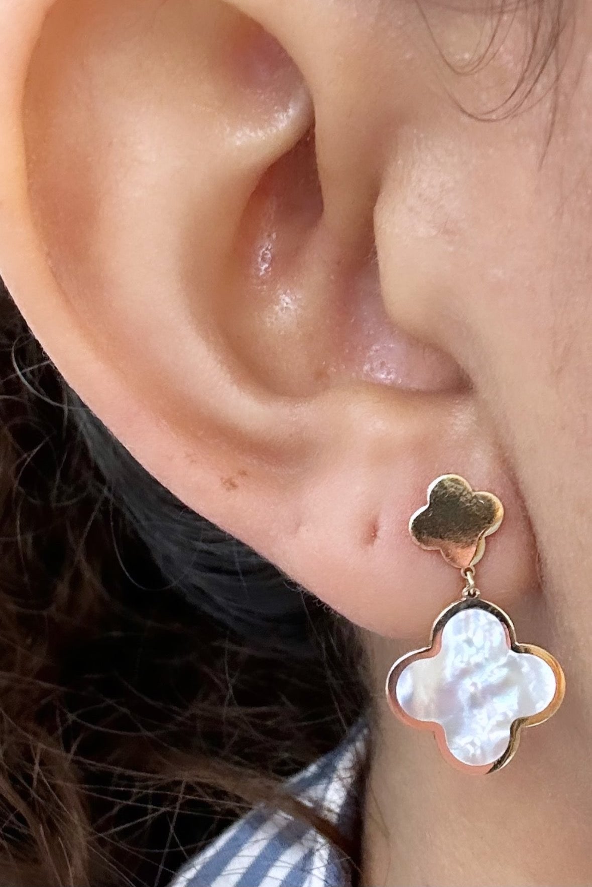 14K YG Clover Fashion Drop Earrings