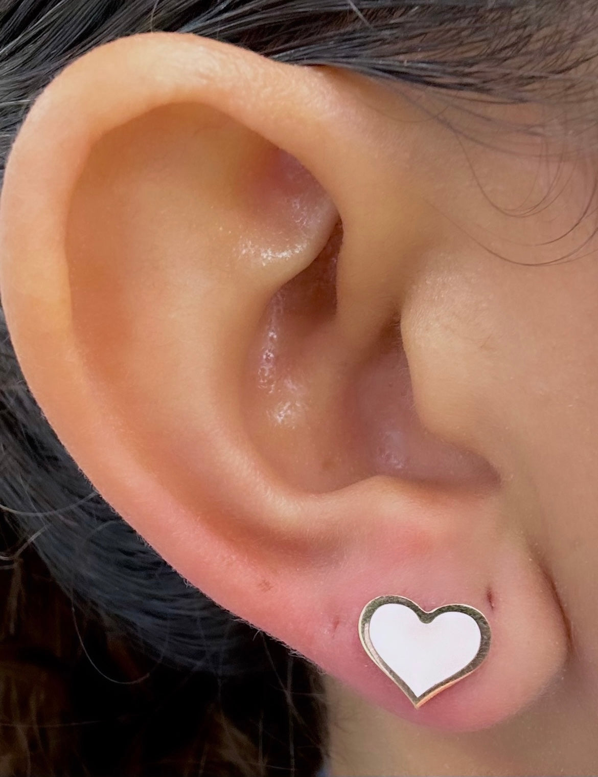 14K YG Blush Pink Heart Earrings (large size)