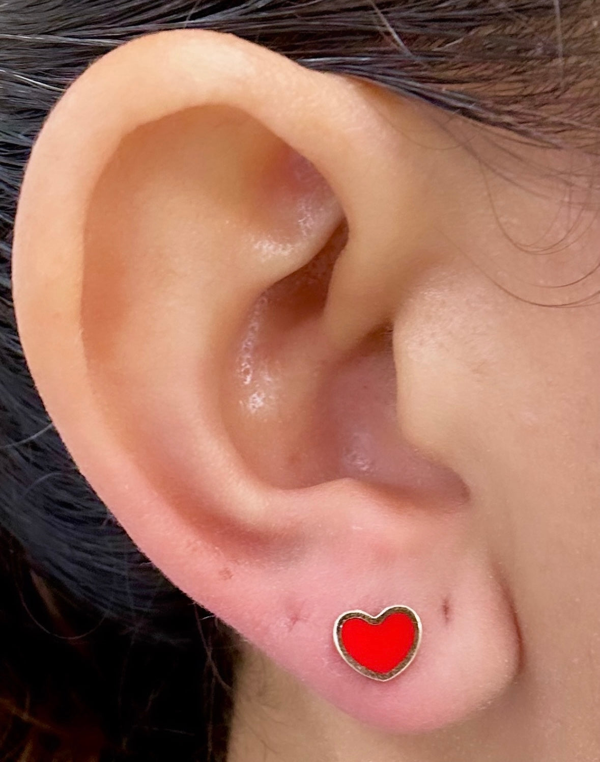 14K YG Red Heart Earrings