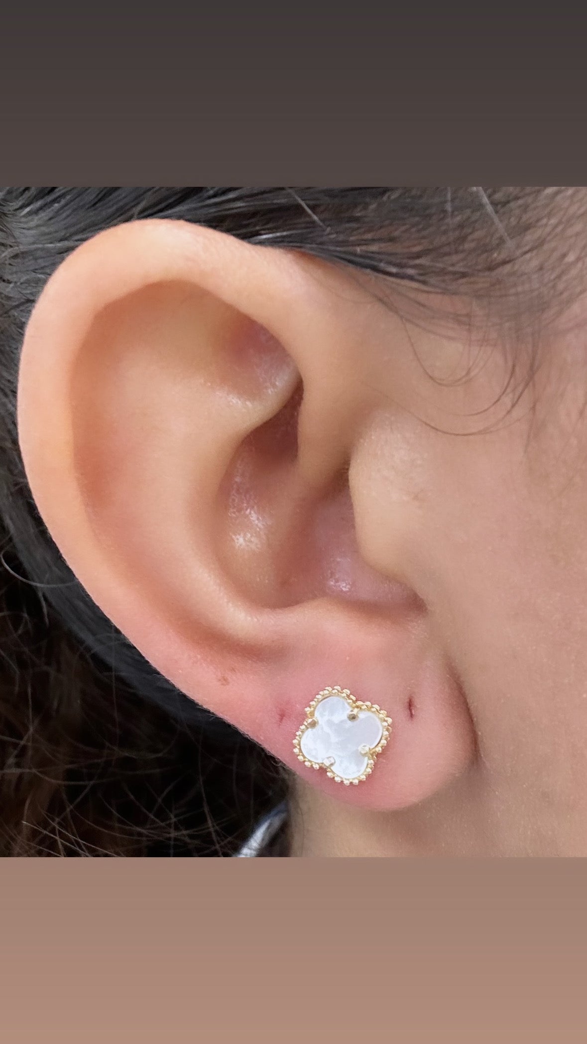 14K YG Pearl Clover Earrings (Small size)