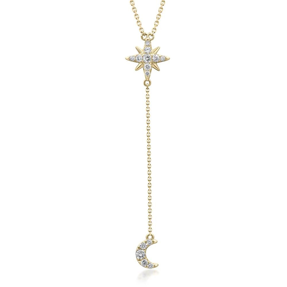 14K YG Diamond Moon & Star Necklace