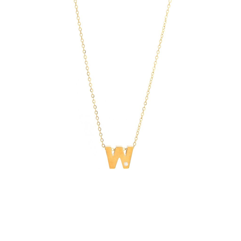 Block Initial "W" with diamond Necklace