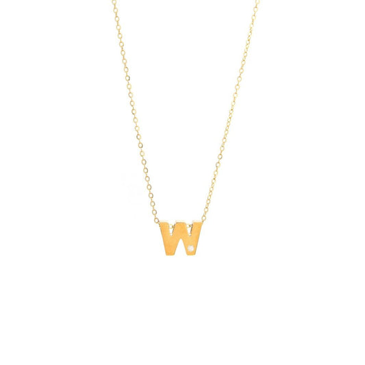 Block Initial "W" with diamond Necklace