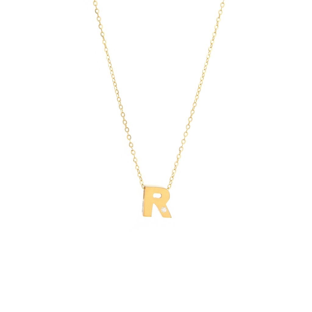 Block Initial "R" with diamond Necklace