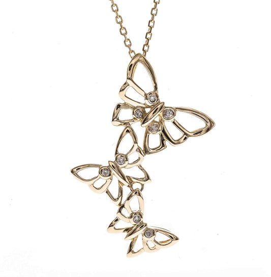 14K YG Diamond Tri-Butterfly Necklace