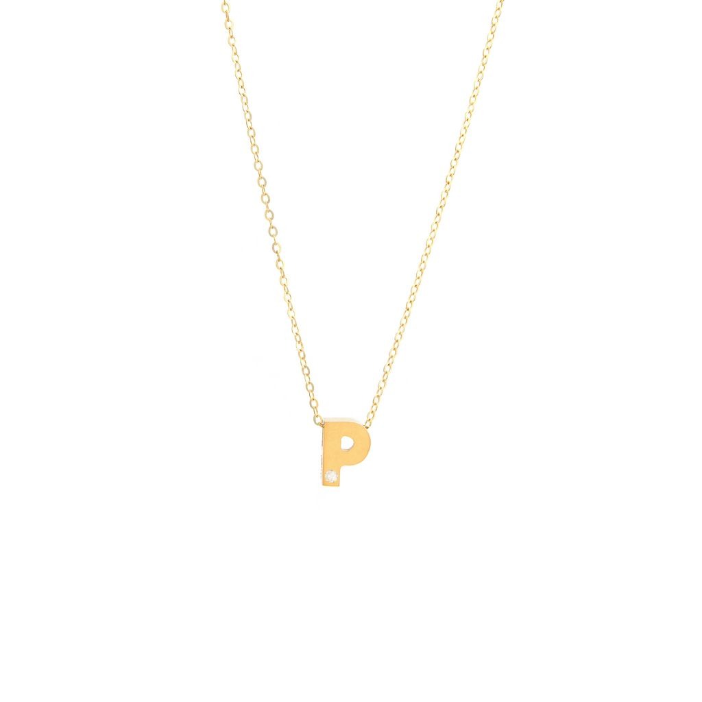 Block Initial "P" with diamond Necklace