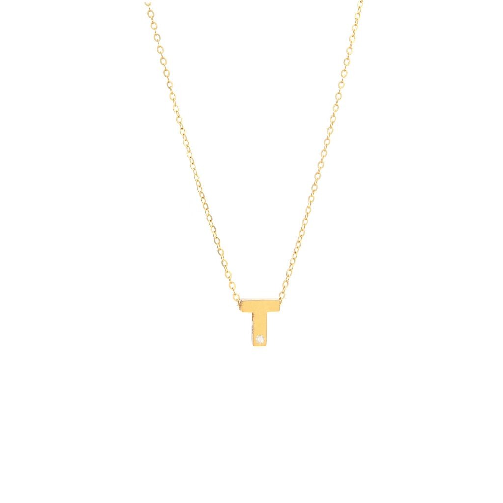 Block Initial "T" with diamond Necklace