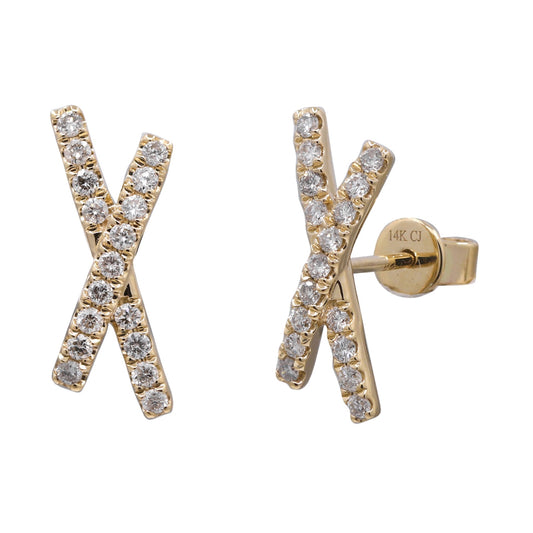 14K YG Diamond X Earring Studs