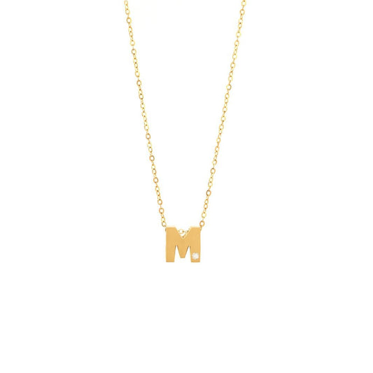 Block Initial "M" with diamond Necklace