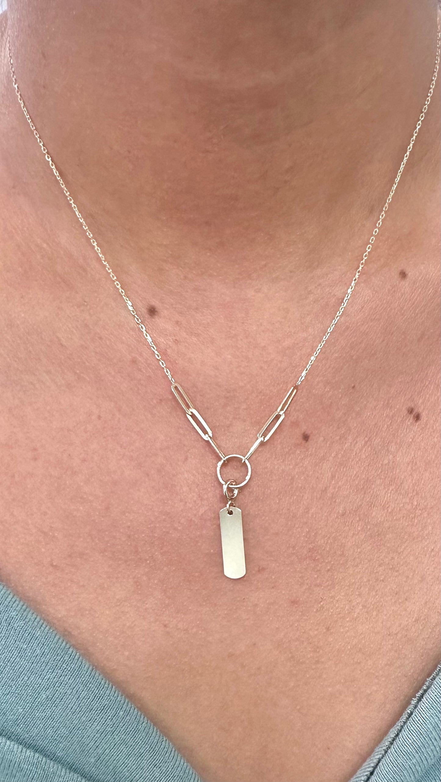 14k YG Hanging Dogtag Necklace